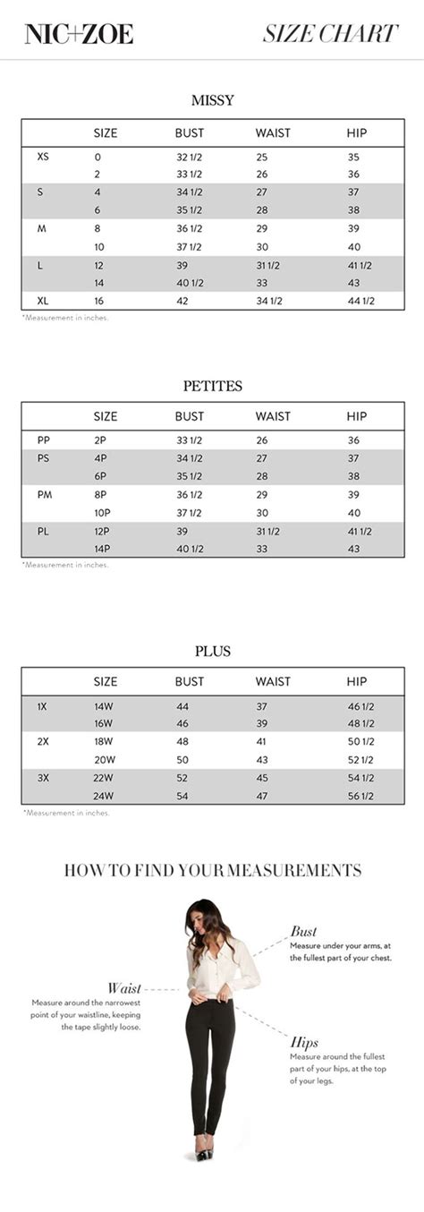 nic zoe petite|nic zoe size chart.